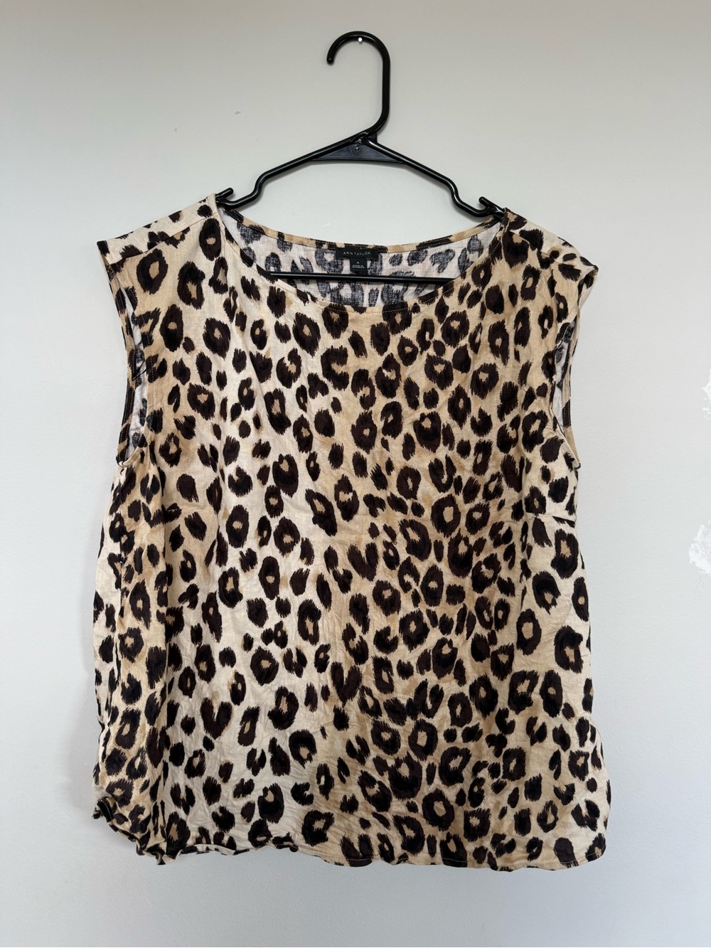 Ann Taylor Leopard Print Linen Blend Sleeveless Top Size Medium